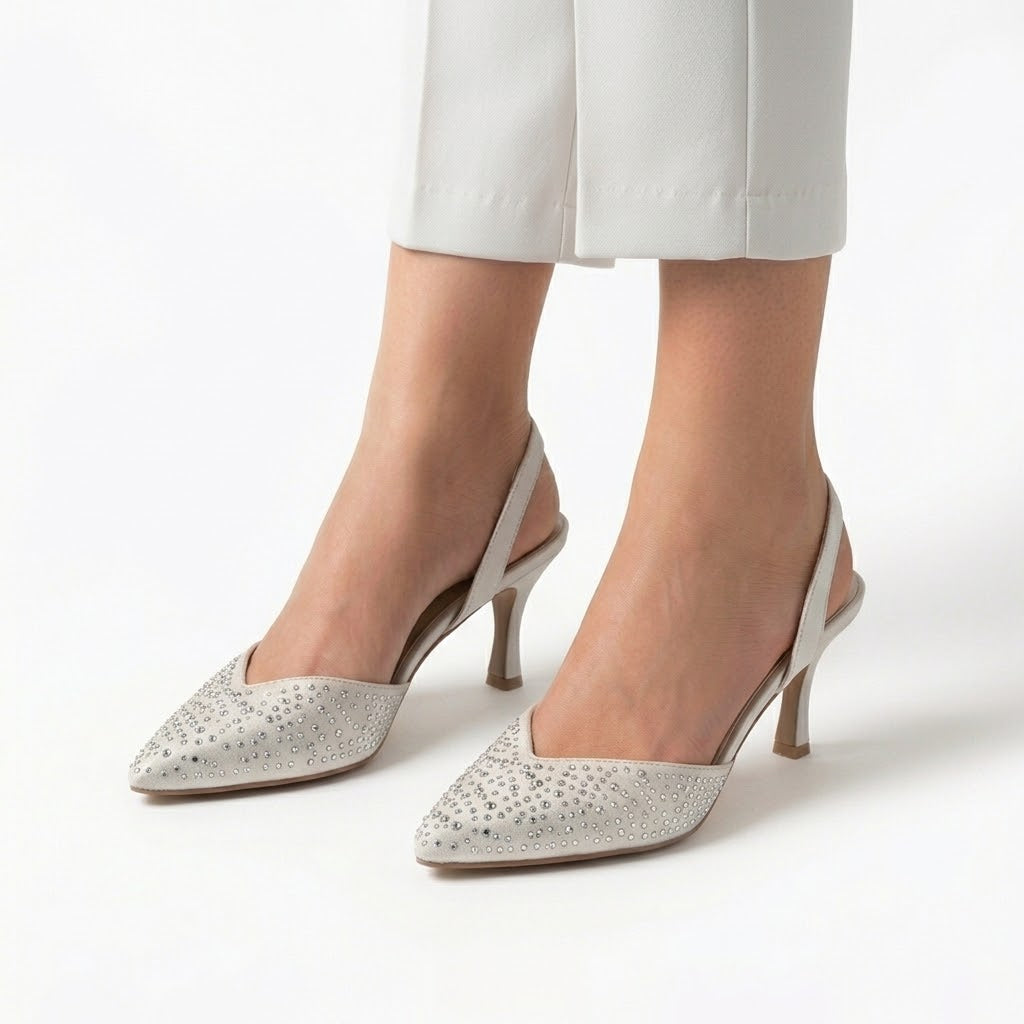 Embellished Rhinestone Slingback Heels